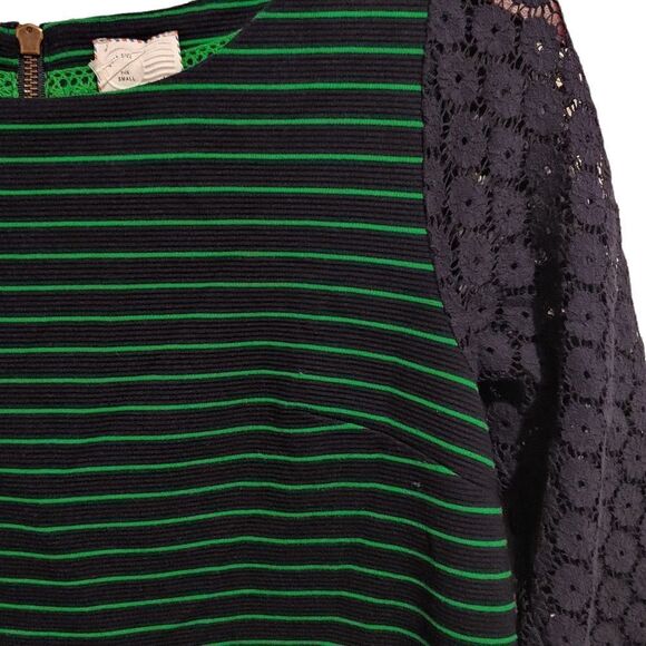 Anthropologie Postmark Lace Sleeve Stripe Tunic Top Green Navy Small - Picture 6 of 7
